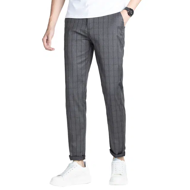 富铤 纯色薄款暗纹弹力舒适吸湿透气百搭日常通勤中腰直筒西装裤 男款 深灰