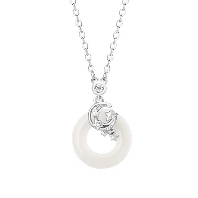 庆怡 星月平安扣 精致轻奢甜美百搭好运常在星星月亮平安扣 玉髓 项链 男女同款情侣款