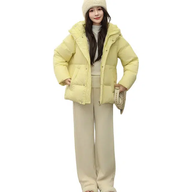 雅鹿 纯色连帽加厚保暖宽松短款羽绒服 女款