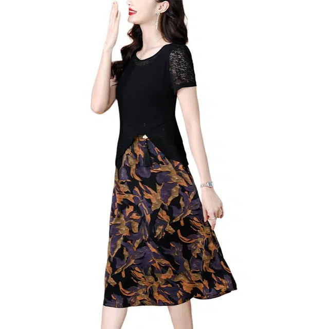 缪斯的诱惑 拼接简约通勤短袖连衣裙 女款