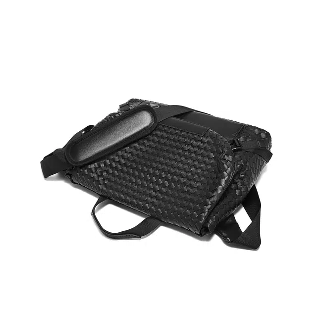 老人头 经典潮流菱格设计休闲邮差包 合成革 单肩斜挎手提包 男款 黑色