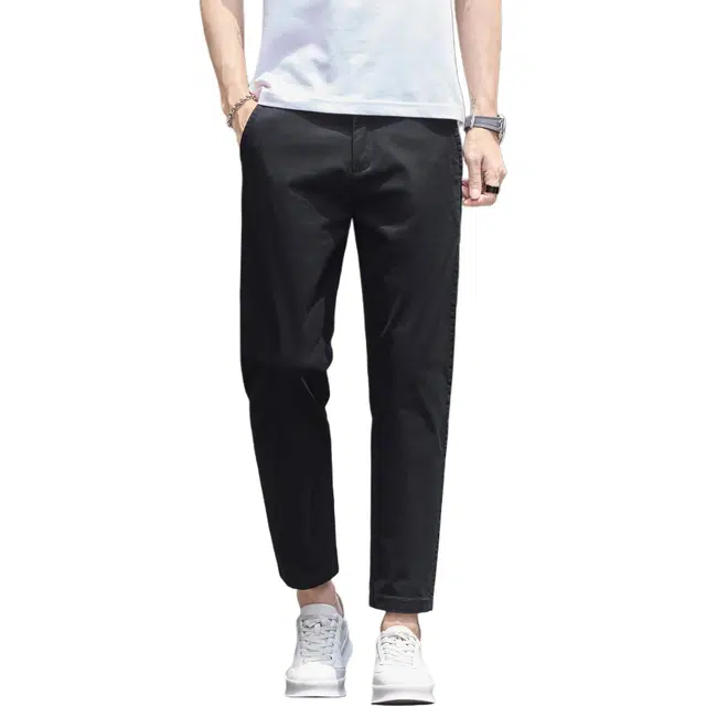 瑞梵帝斯 夏季商务立体裁剪加大臀围和腿围遮臀束脚纯色简约基础款日常百搭柔软亲肤凉感面料通勤水洗直筒九分休闲裤 男款