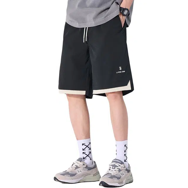 羽浅 潮流冰丝五分裤夏季薄款运动中裤时尚宽松百搭休闲短裤 男款