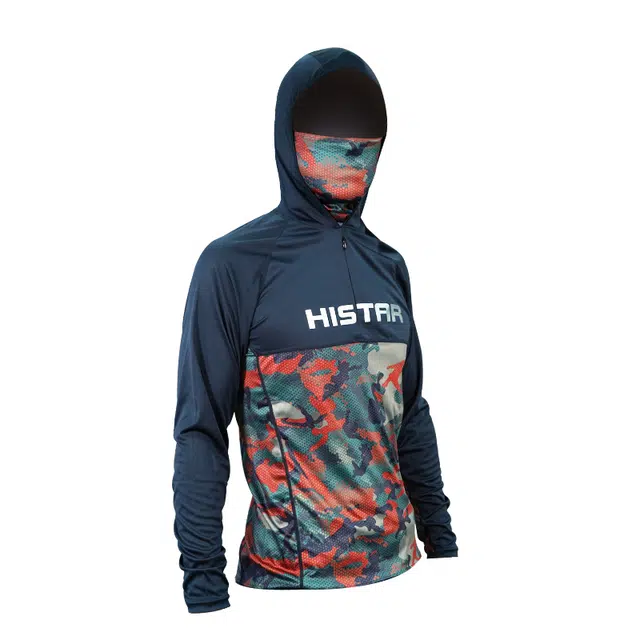 哈斯达 冰丝轻薄透气速干垂钓连帽长袖路亚钓鱼服 男女同款 迷彩蓝