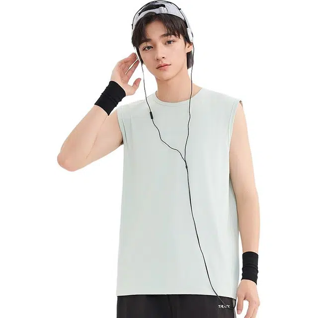 三福 反光条净色宽松圆领背心 男款