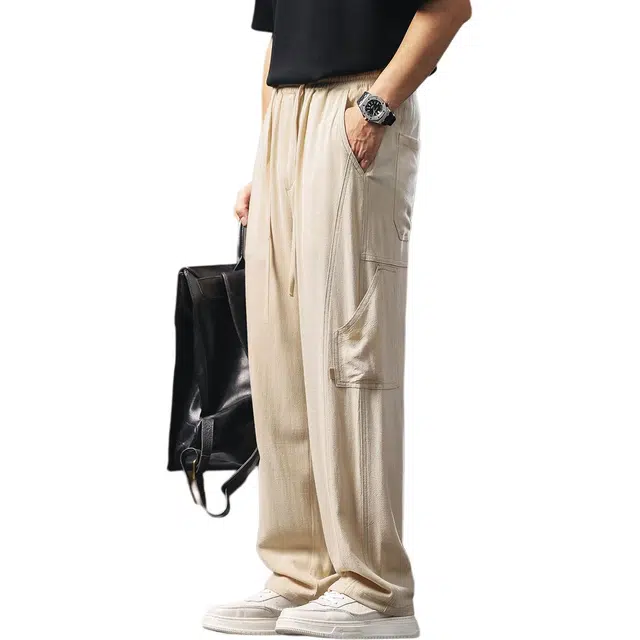 格蓝鹿 薄款透气痞帅宽松垂感直筒工装裤美式复古山系风格户外中腰休闲裤 男女同款