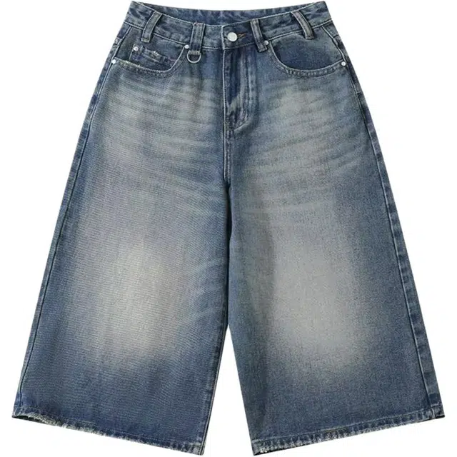 如续 美式复古女夏季高腰宽松阔腿裤直筒七分裤显瘦百搭裤子牛仔短裤 女款