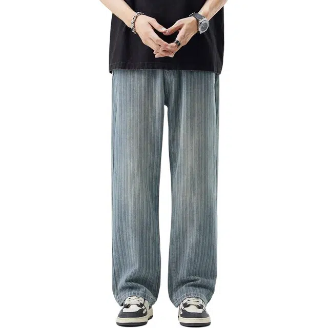 隐狼世家 美式复古港风夏季潮牌宽松直筒阔腿百搭休闲长裤子牛仔裤 男款