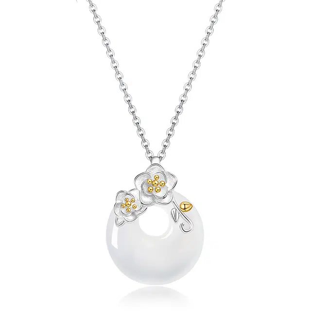 【理想恋人】 印象眸 新中式山茶花平安扣国潮精致冷淡风森系小清新轻奢气质高级感甜美可爱时尚#好运 玉髓 项链 女款