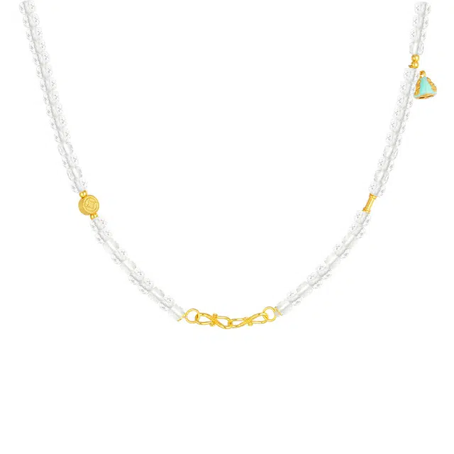 周大生 月白风清银镶玉石串珠链小众新中式能量石净化首饰 水晶 项链 女款