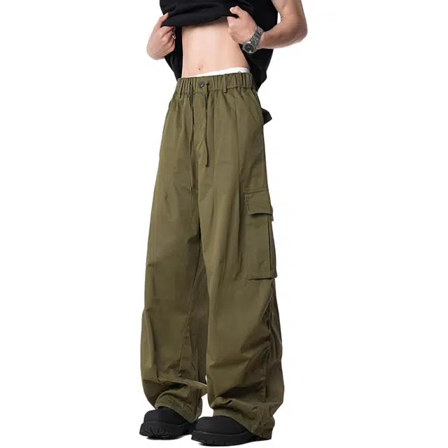 沐诚阳译 美式宽松运动休闲裤子复古潮牌阔腿长裤工装裤 男女同款