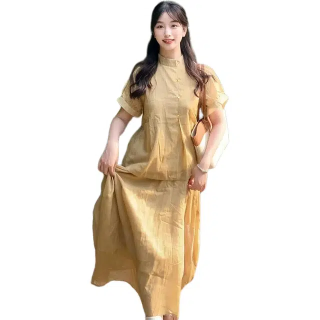 哒头下雨不愁 新中式国风禅意高级感短袖上衣半身裙子两件套裙装套装 女款