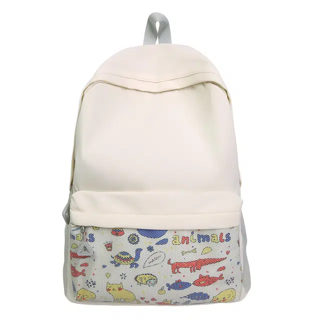 捷朗仕 高级感可爱涂鸦轻便 尼龙 双肩包 常规 女款 黑色/米白色/灰色