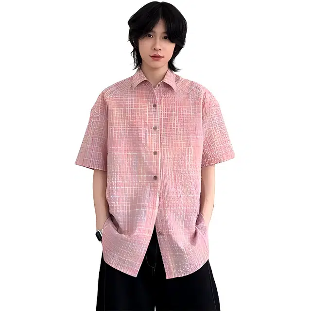 单爵 泡泡纱小格子薄款防晒上衣短袖衬衫 男女同款