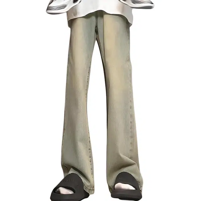 袋鼠 美式弯刀裤微喇高街水洗做旧中腰显高显瘦垂感舒适微弹薄款日常休闲牛仔裤 男女同款