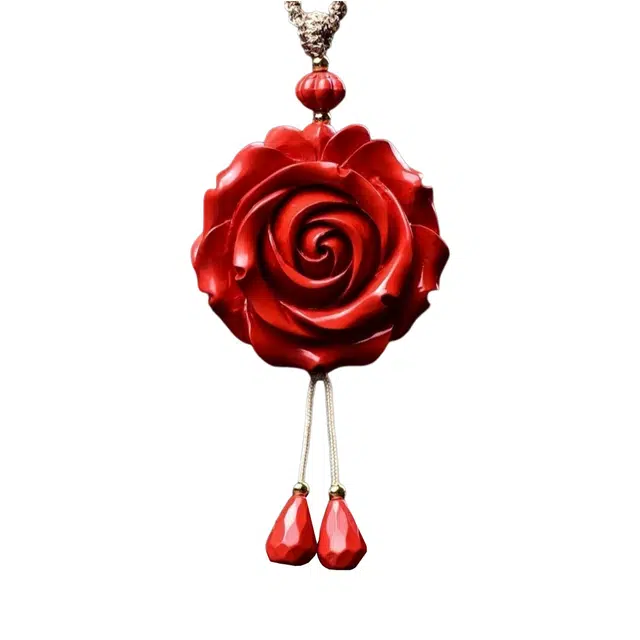 石在行 高含量复古红砂平安转运纳福国潮新中式五福临门双面花吊牌好运 送礼 朱砂 项链 男女同款情侣款