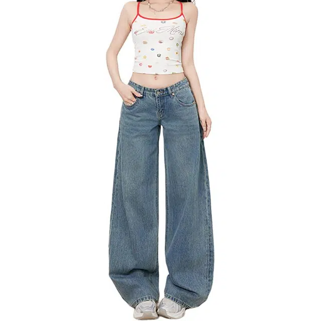 如续 美式复古蓝经典百搭款低腰直筒宽松拖地裤长裤&加长牛仔裤 女款