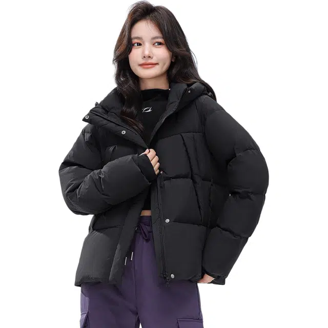 鸭鸭 短款连帽纯色保暖舒适休闲百搭长袖羽绒服 女款