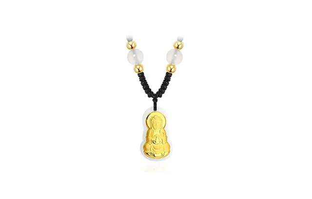 百利金 金镶玉 精致个性大气小众设计感 国潮新中式复古弥勒佛观音转运锁骨链 足金 项链 男女同款情侣款