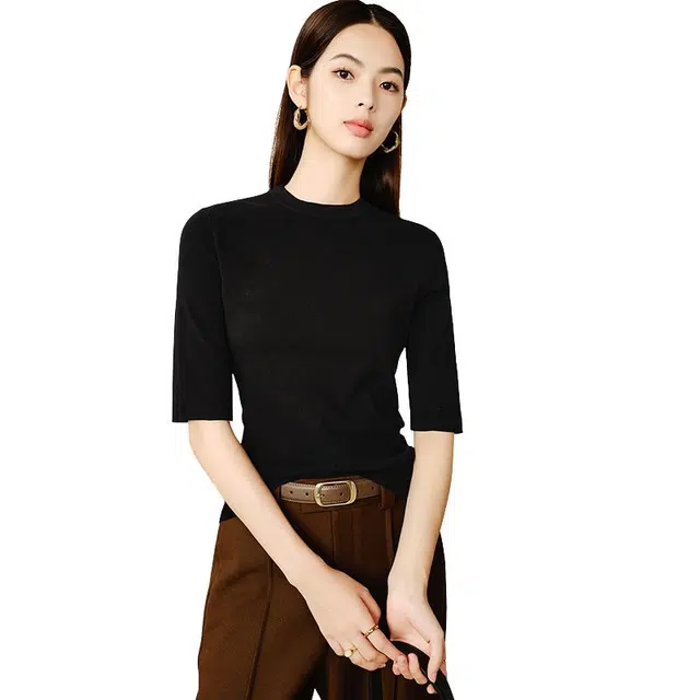 晚白 修身版型高弹弹力软糯亲肤针织衫 女款 黑色