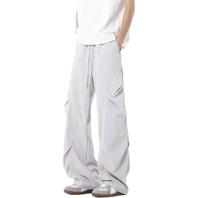 颂希尔 美式宽松直筒百搭纯色系带休闲裤 男女同款