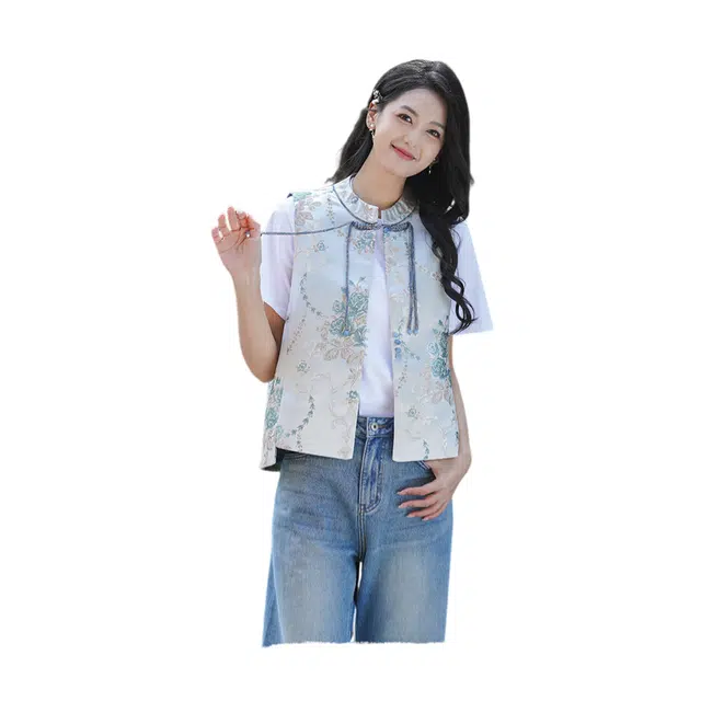 荟萃阁 新中式汉服盘扣改良小圆领重工国风马甲 女款