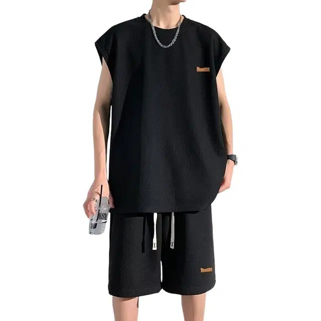 一碗士多 速干篮球坎肩背心冰丝五分裤休闲运动套装 男款