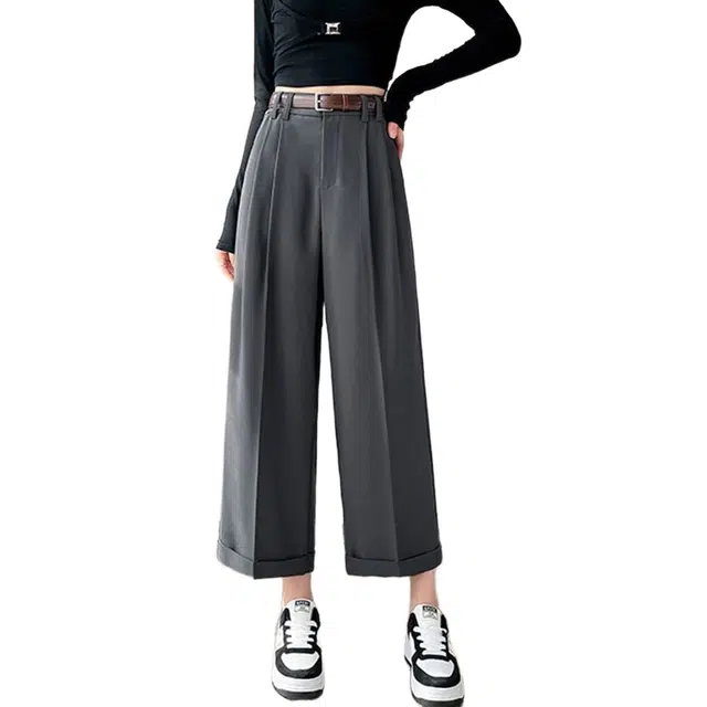 木清清 窄版卷边韩版九分直筒裤设计感休闲阔腿西装裤 女款