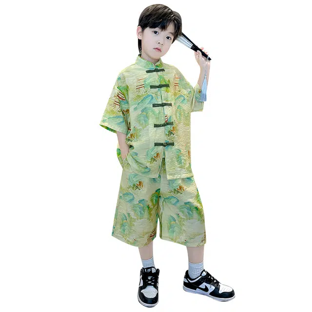 泰迪珍藏休闲运动套装  给五星时尚洋气宽松国朝山水简约舒适透气上衣短裤 青少年