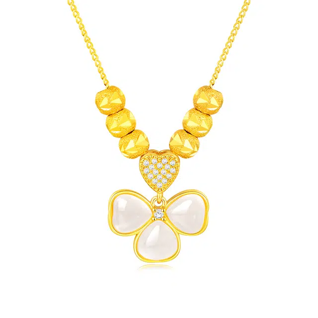 金六福吉祥 新中式 三叶草转运珠 玉髓 项链 女款