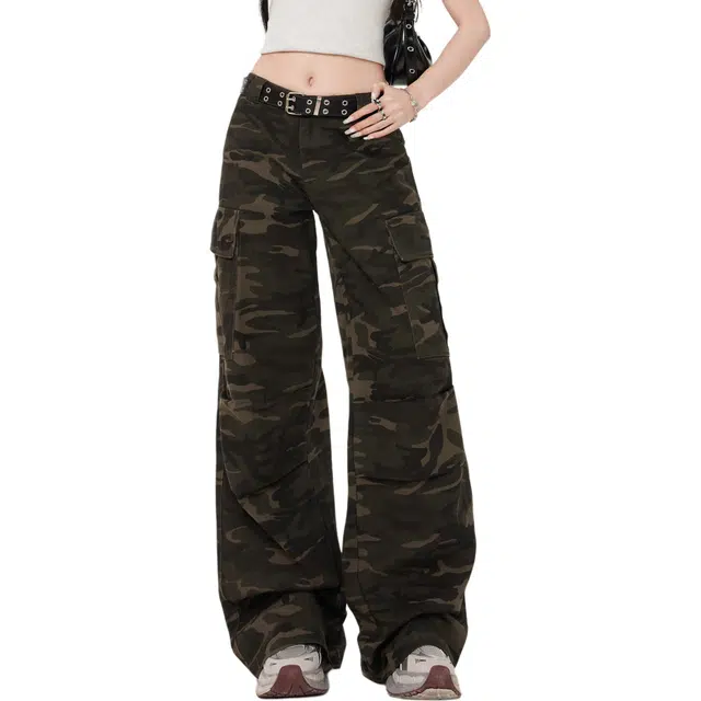 黑恐龙 美式潮牌工装多口袋迷彩直筒宽松百搭阔腿休闲垂感时尚牛仔裤 男女同款