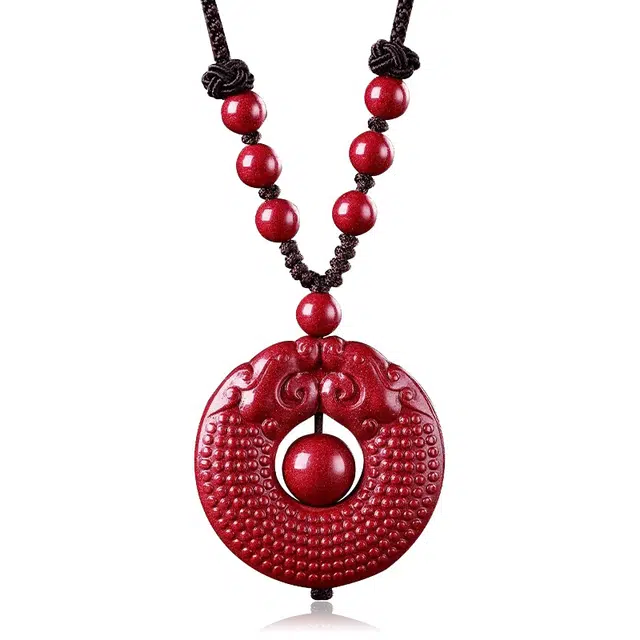 谧月珠宝 双龙 国潮新中式大气轻奢创意设计高级感 平安扣转运珠 再造辰砂朱砂 玉石项链 男女同款情侣款