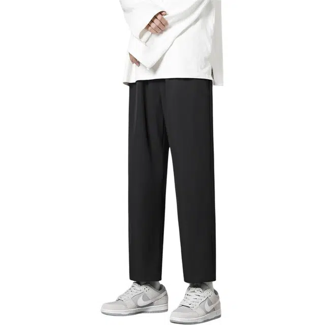 顶峰保罗 冰丝薄款速干锥形纯色直筒宽松运动九分裤潮牌阔腿垂顺舒适透气百搭大码休闲裤 男女同款