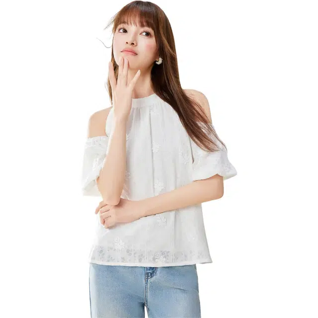 爱依服 法式温柔小女人短袖圆领甜美衬衫 女款