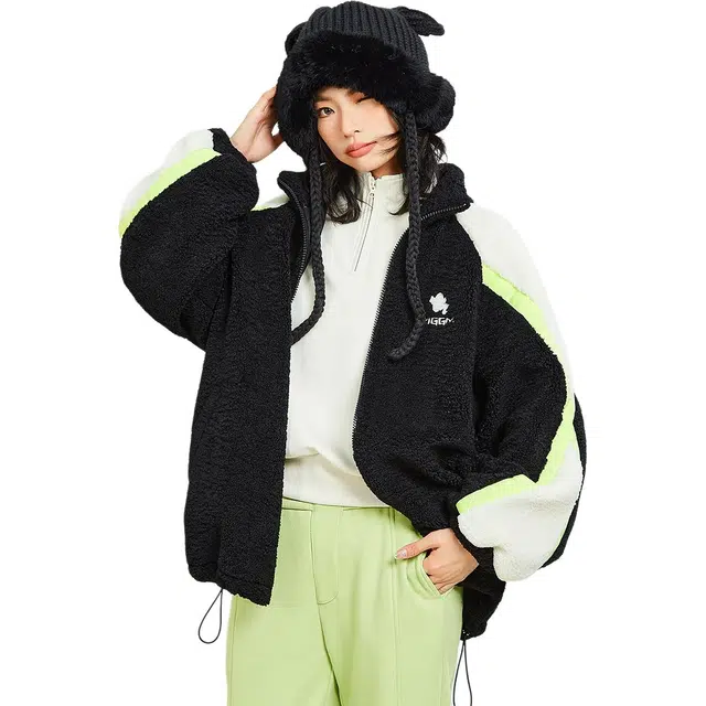 木果果木 冬季 拼色厚款立领舒适长袖绒感外套 女款