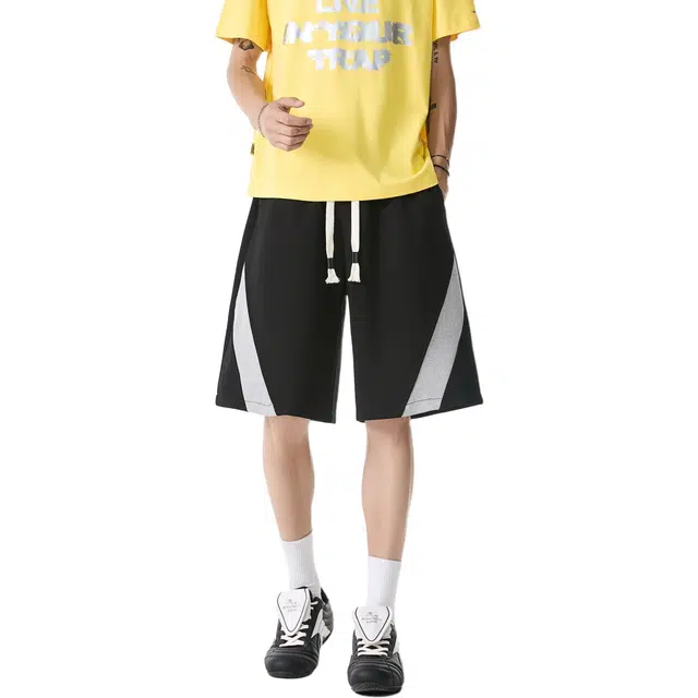颂希尔 美式复古撞色拼接速干五分裤夏季潮流百搭宽松休闲短裤 男女同款
