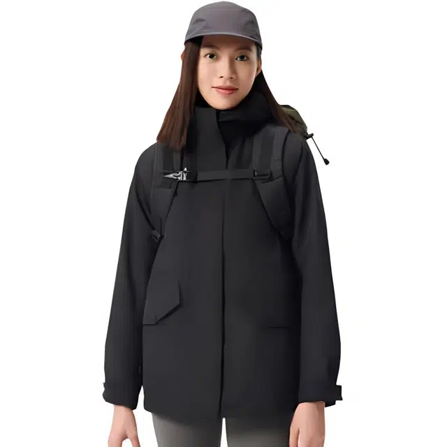 探路者  运动休闲纯色  防水防风保暖冲锋衣 女款 黑色