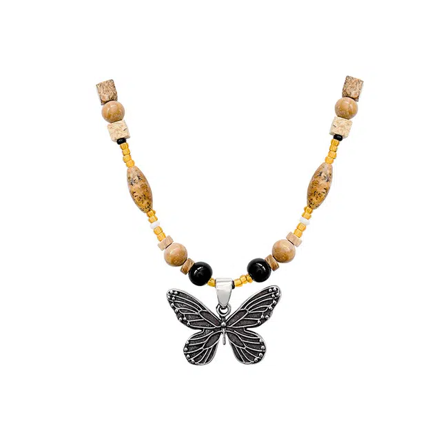前方大荒野 复古蝴蝶锁骨链新中式风潮民族风轻奢小众设计时尚百搭高级感做旧处理 合金/树脂 项链 女款