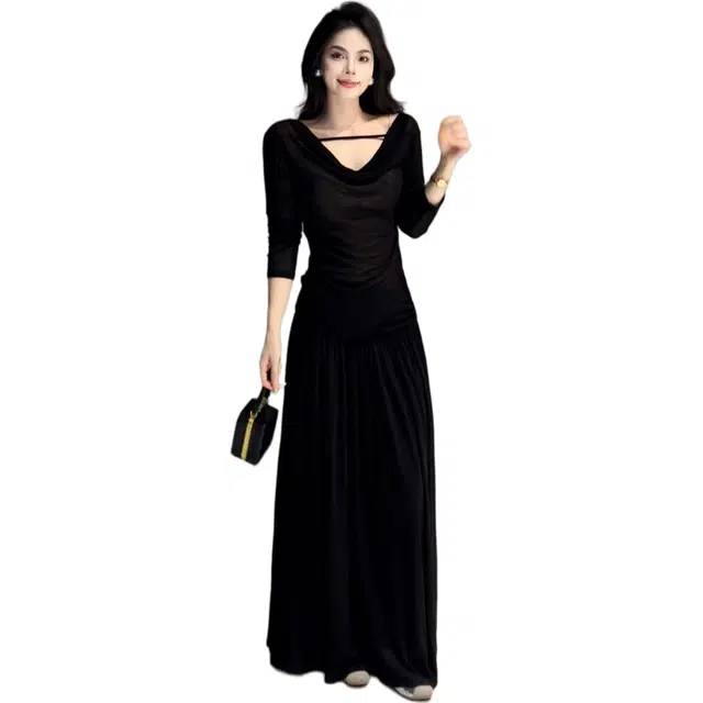 水中花 时尚修身长袖上衣气质百搭裙子裙装套装 女款