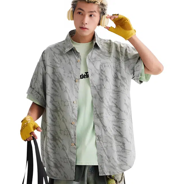 沐诚阳译 国潮设计感衬衣痞帅宽松短袖衬衫 男款