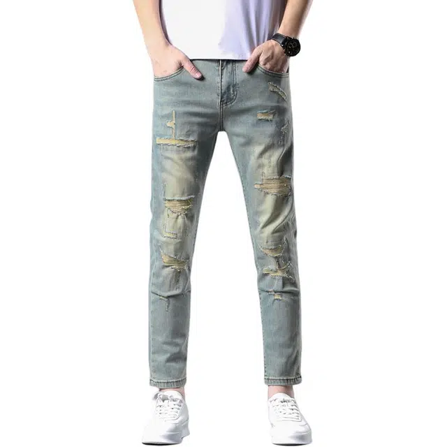 吉肯蒂 高端九分裤修身小脚弹力休闲百搭牛仔裤 男款