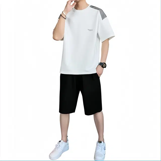 大白鲨 舒适潮流百搭短袖上衣时尚五分短裤休闲运动套装 男女同款