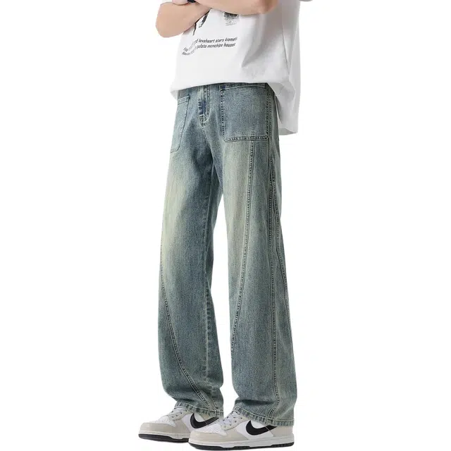 瑞梵帝斯 美式百搭渐变直筒阔腿裤牛仔裤 男款