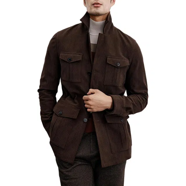 丹宁哲学 高档抗皱灯芯绒收口袖长袖翻领标准夹克 男款