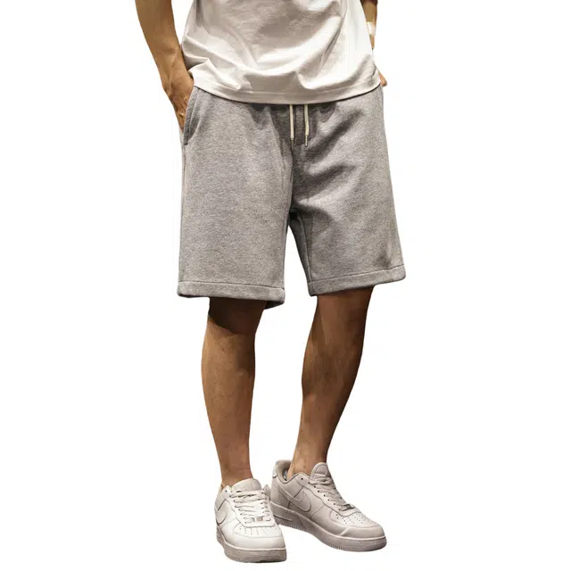 路杰邦 基础款日系简约潮流运动裤季抽绳宽松百搭五分中裤休闲短裤 男款