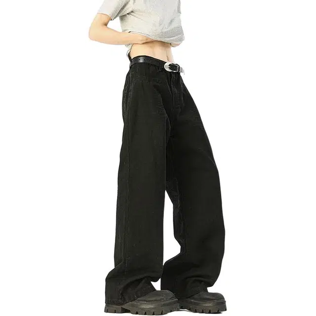 隐狼世家 纯色宽松百搭亲肤复古水洗时尚潮流直筒休闲裤 男款