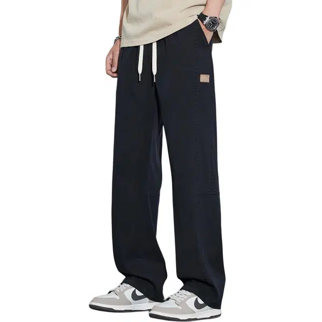 么宁  简约百搭舒适透气夏季薄款弹力松紧腰宽松直筒潮流时尚个性痞帅运动休闲裤 男女同款