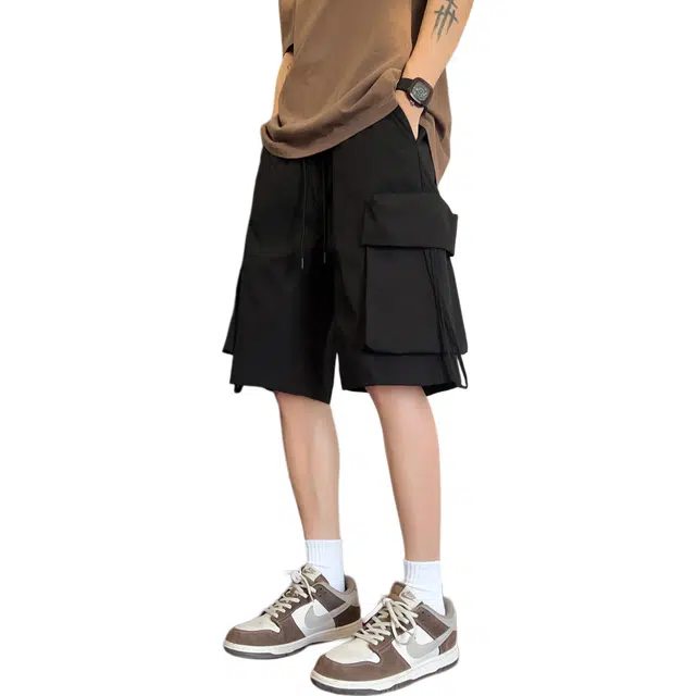 顶峰保罗 凉感舒适纯色工装直筒五分裤无性别主义潮牌冰丝速干薄款宽松百搭运动休闲短裤 男女同款