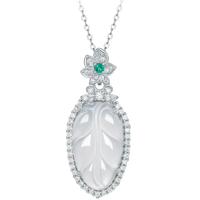 世纪缘珠宝 【一叶暴富】通透金枝玉叶高级感爆闪璀璨树叶子 玉髓 玉石项链 女款