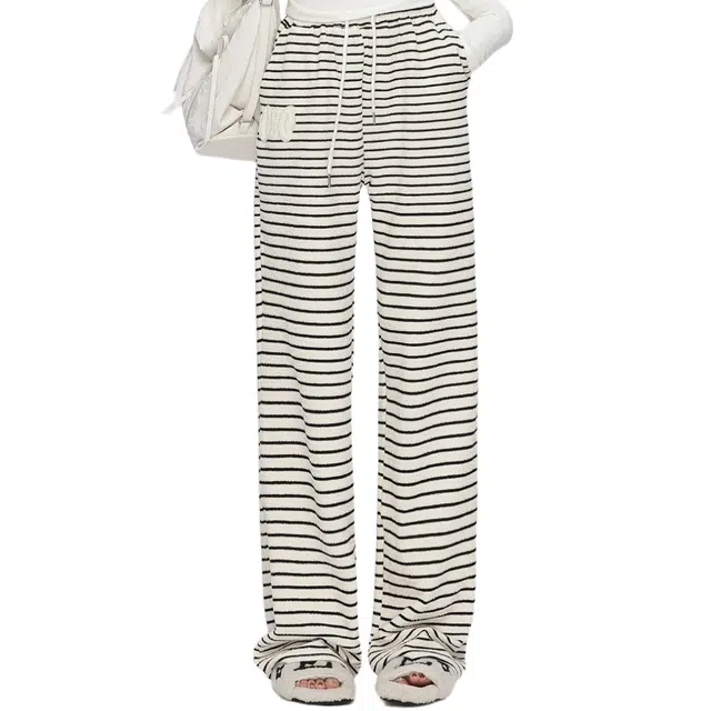 小卷要加油 运动条纹裤子慵懒风高腰宽松直筒阔腿长裤休闲裤 女款